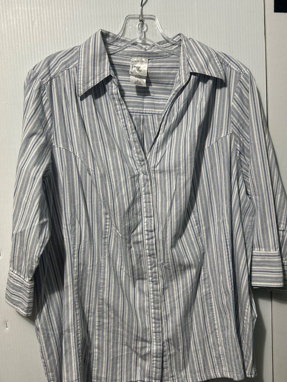 Just My Size Blue and White Striped Button-Down Shirt